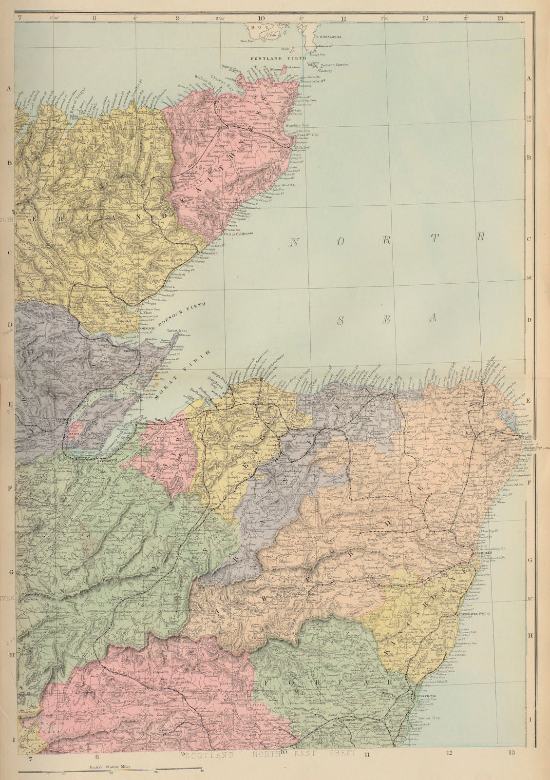 SCOTLAND (North East) Highlands Aberdeen Inverness Banff GW BACON 1883 old map